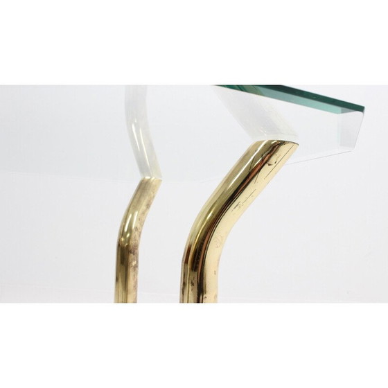 Image 1 of Vintage bijzettafel van geslepen glas en messing, Italië 1970