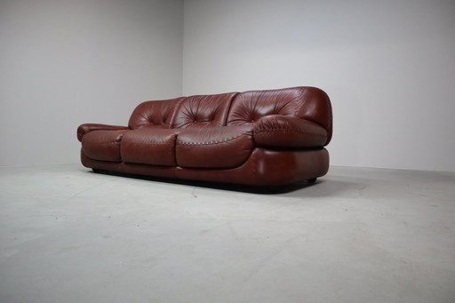 Sapporo Leather Three-Seater Sofa By Mobil Girgi, 1970'S Italy