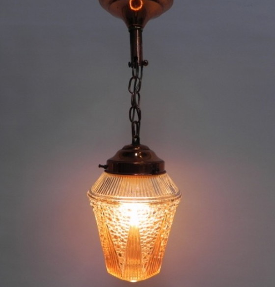 Image 1 of Vintage hanglamp met glazen kap