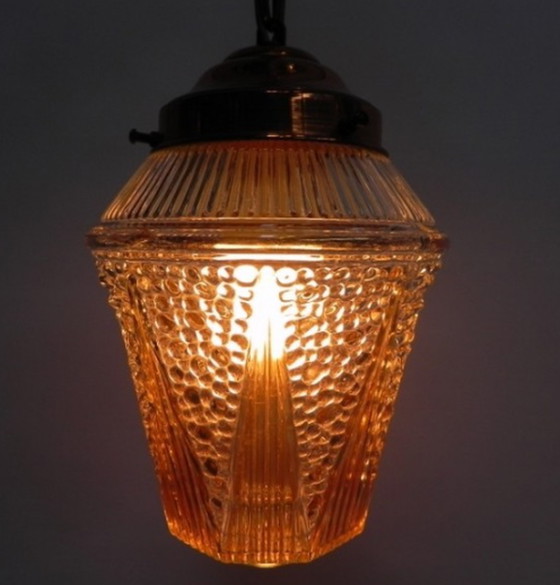 Image 1 of Vintage hanglamp met glazen kap