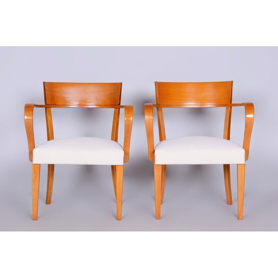 Image 1 of Paar vintage Art Deco wit beukenhouten fauteuils door Jindrich Halabala voor Up Zavody, Tsjecho-Slowakije 1930