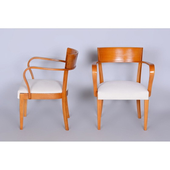 Image 1 of Paar vintage Art Deco wit beukenhouten fauteuils door Jindrich Halabala voor Up Zavody, Tsjecho-Slowakije 1930