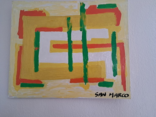 Schilderij - Enzo San Marco - Groen Abstract