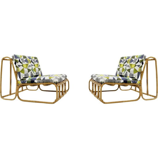 Paar vintage bamboe fauteuils