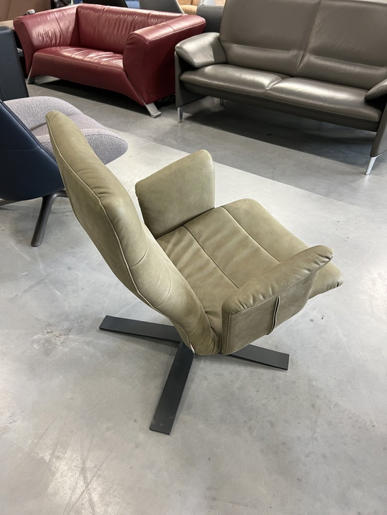 Image 1 of Label Woodstock draai fauteuil groen leer