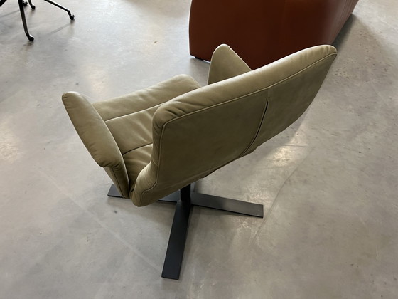 Image 1 of Label Woodstock draai fauteuil groen leer