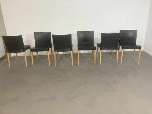 6 x Sintesi Italy Stapelbare Kunstof met hout eetkamerstoelen