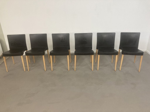 6 x Sintesi Italy Stapelbare Kunstof met hout eetkamerstoelen