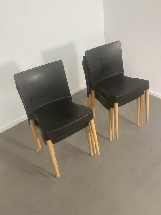 Image 1 of 6 x Sintesi Italy Stapelbare Kunstof met hout eetkamerstoelen