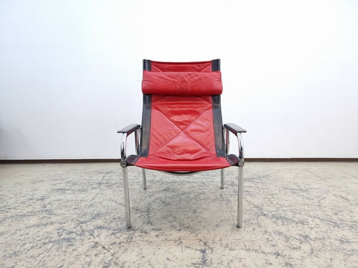 Strässle echt leren fauteuil Hans Eichenberger design fauteuil schommelstoel rood-zwart