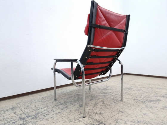 Image 1 of Strässle echt leren fauteuil Hans Eichenberger design fauteuil schommelstoel rood-zwart