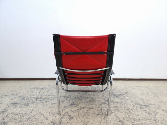 Image 1 of Strässle echt leren fauteuil Hans Eichenberger design fauteuil schommelstoel rood-zwart