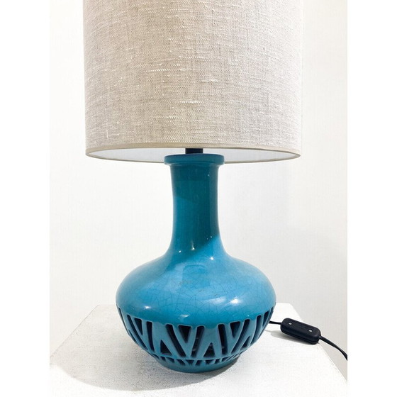 Image 1 of Vintage blauwe keramische tafellamp