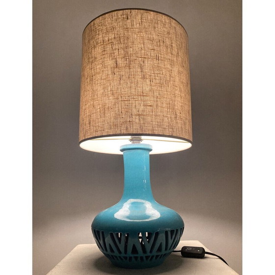Image 1 of Vintage blauwe keramische tafellamp