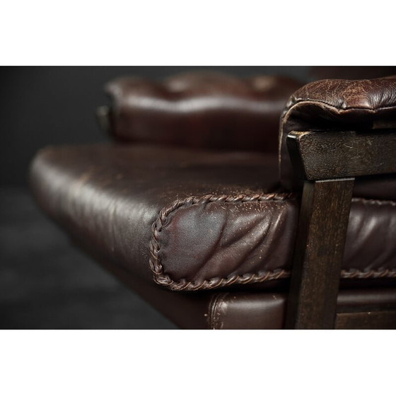 Image 1 of Vintage Scandinavische bruin lederen directeursdraaifauteuil, Denemarken 1970