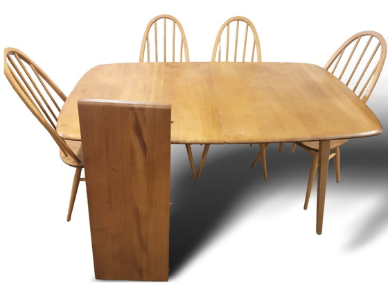 Image 1 of Mid Century Ercol Grand Windsor uitschuifbare eettafel & 4 Quaker stoelen