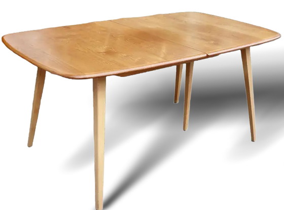 Image 1 of Mid Century Ercol Grand Windsor uitschuifbare eettafel & 4 Quaker stoelen