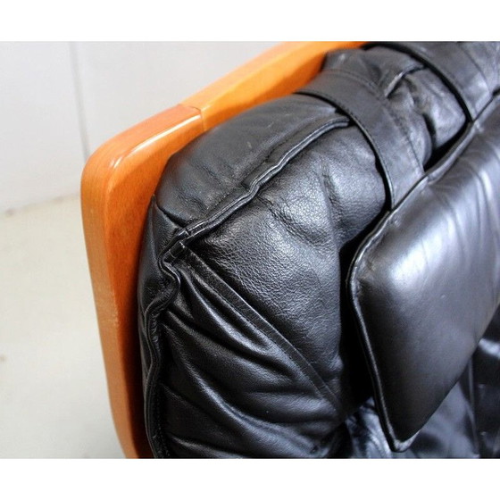 Image 1 of Vintage leren en beuken fauteuil, 1970