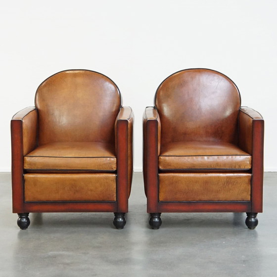 Image 1 of 2 X Schapenleren Art Deco Fauteuil