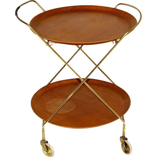 Vintage teak en metalen buffetkast op wielen, Zweden 1960