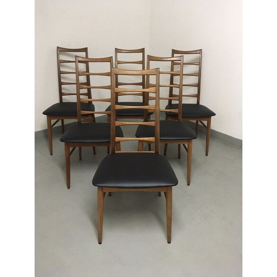 Image 1 of Set van 6 vintage teakhouten stoelen Lis Niels Koefoeds 1960