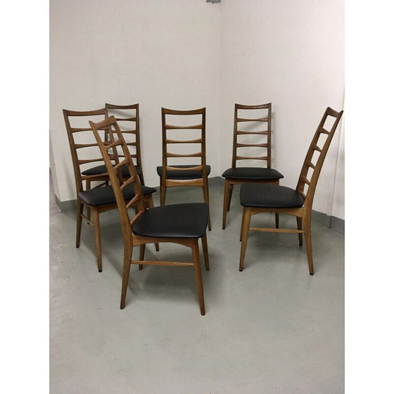 Image 1 of Set van 6 vintage teakhouten stoelen Lis Niels Koefoeds 1960