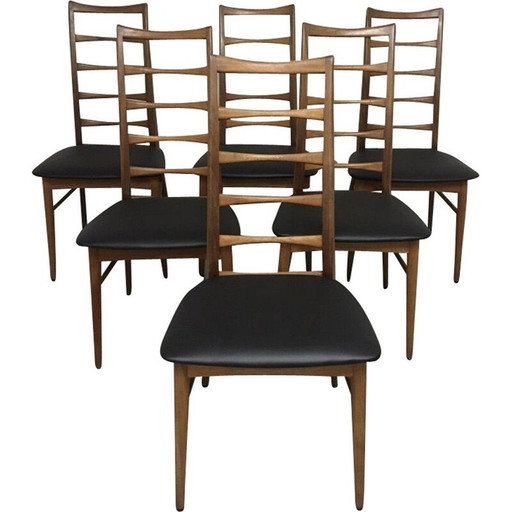 Set van 6 vintage teakhouten stoelen Lis Niels Koefoeds 1960