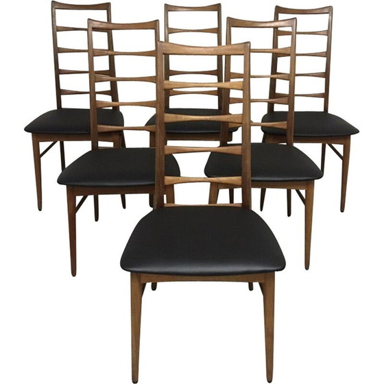 Image 1 of Set van 6 vintage teakhouten stoelen Lis Niels Koefoeds 1960