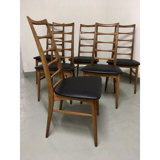 Image 1 of Set van 6 vintage teakhouten stoelen Lis Niels Koefoeds 1960