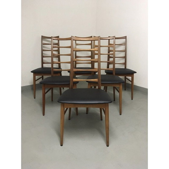 Image 1 of Set van 6 vintage teakhouten stoelen Lis Niels Koefoeds 1960