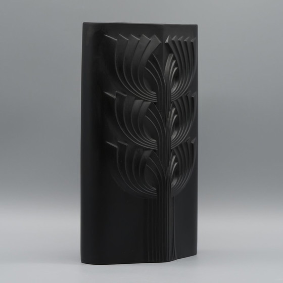 Image 1 of Rosenthal Rosemonde Nairac Porcelaine Noire Op Art Vaas Duo Levensboom 33+26Cm