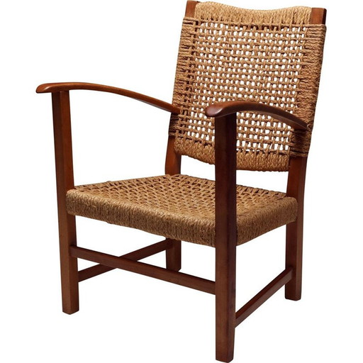 Vintage fauteuil in beukenhout en touw 1960