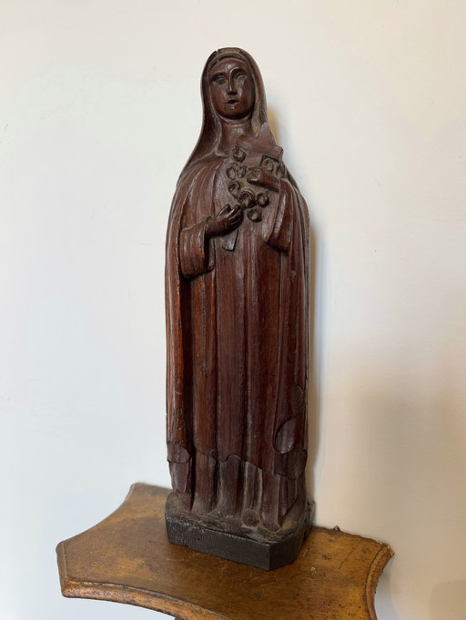 Beeldje St Theresa Antiek Gesneden Hout