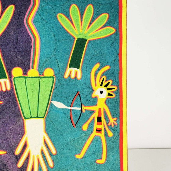 Image 1 of Vintage schilderij geweven met draad door de Huichol-stam, Mexico 1970