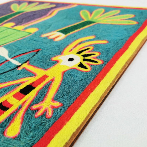 Image 1 of Vintage schilderij geweven met draad door de Huichol-stam, Mexico 1970