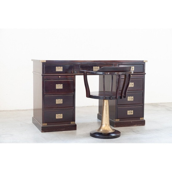 Image 1 of Vintage bureau met mahoniehouten en messing stoel, 1970