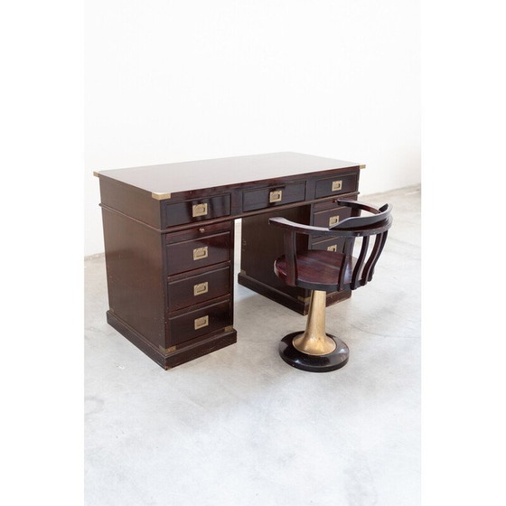 Image 1 of Vintage bureau met mahoniehouten en messing stoel, 1970