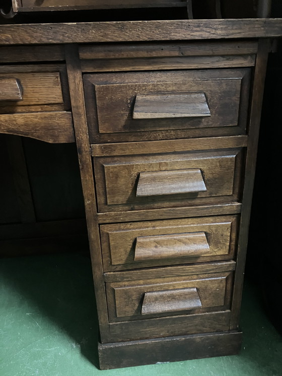 Image 1 of Antiek Eikenhouten Secretaire (Bureau) Met Rolluik