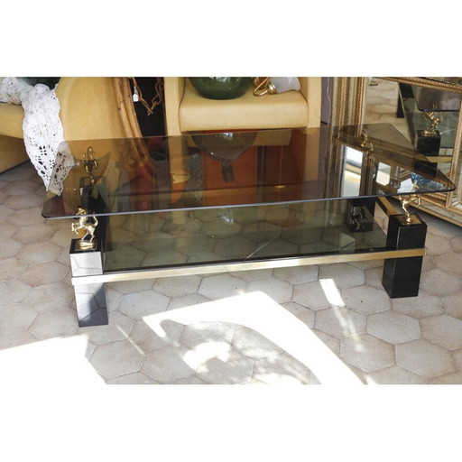 Vintage zwart gelakte houten salontafel, Italië 1960