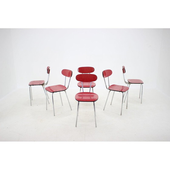 Image 1 of Set van 6 vintage umakart en verchroomde eetkamerstoelen, Tsjecho-Slowakije 1960
