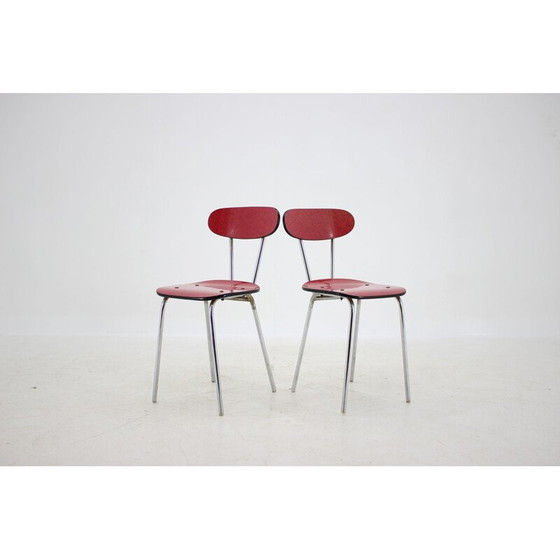 Image 1 of Set van 6 vintage umakart en verchroomde eetkamerstoelen, Tsjecho-Slowakije 1960
