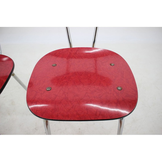 Image 1 of Set van 6 vintage umakart en verchroomde eetkamerstoelen, Tsjecho-Slowakije 1960