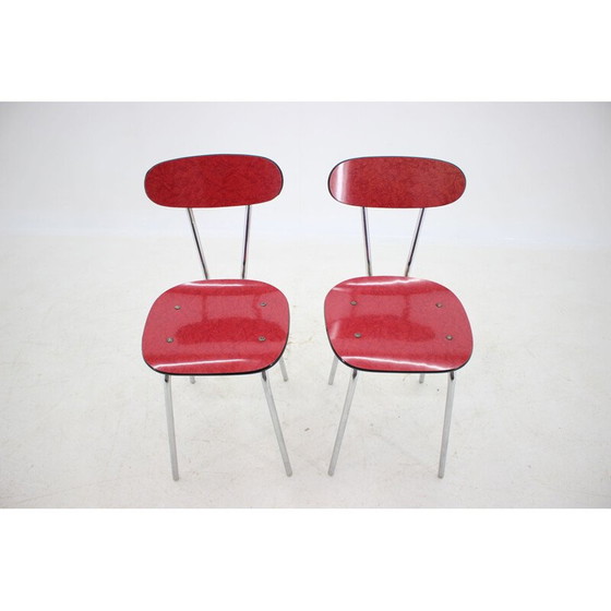 Image 1 of Set van 6 vintage umakart en verchroomde eetkamerstoelen, Tsjecho-Slowakije 1960