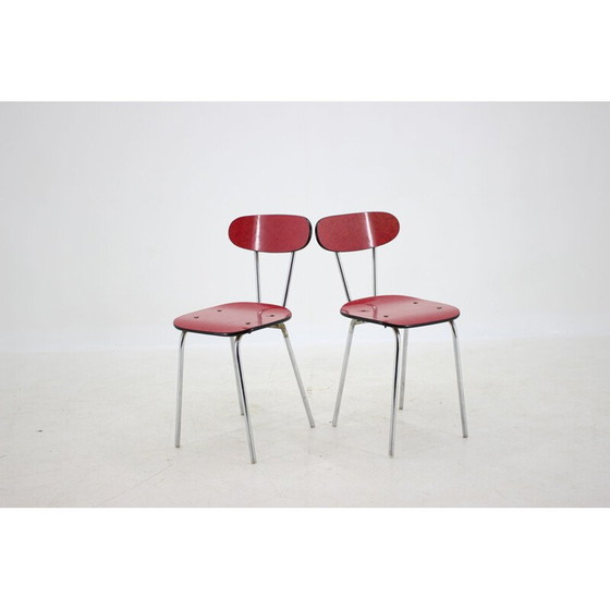 Image 1 of Set van 6 vintage umakart en verchroomde eetkamerstoelen, Tsjecho-Slowakije 1960