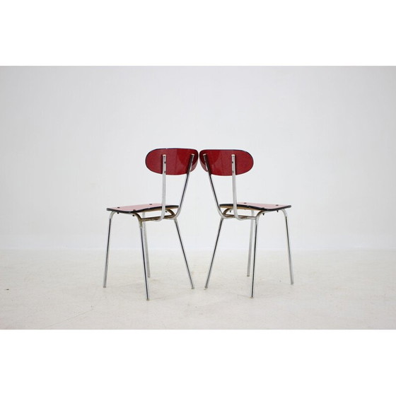 Image 1 of Set van 6 vintage umakart en verchroomde eetkamerstoelen, Tsjecho-Slowakije 1960