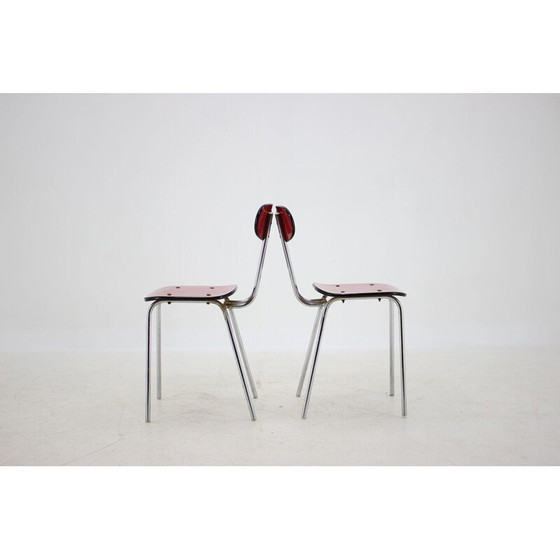 Image 1 of Set van 6 vintage umakart en verchroomde eetkamerstoelen, Tsjecho-Slowakije 1960