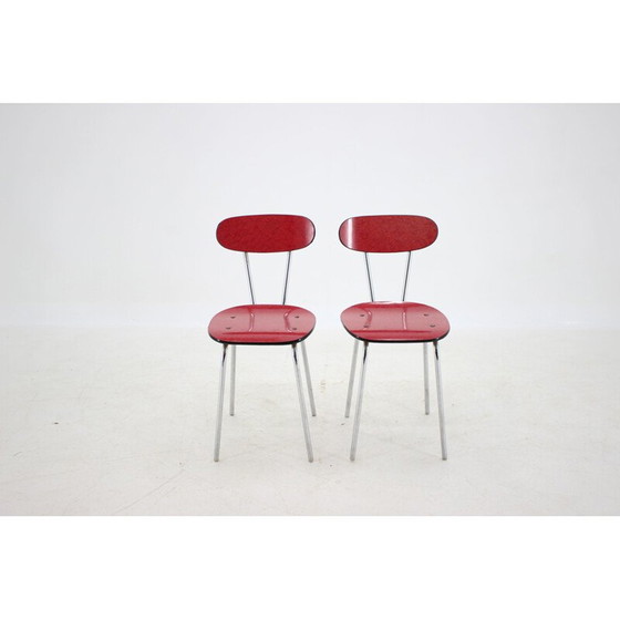 Image 1 of Set van 6 vintage umakart en verchroomde eetkamerstoelen, Tsjecho-Slowakije 1960