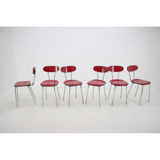 Set van 6 vintage umakart en verchroomde eetkamerstoelen, Tsjecho-Slowakije 1960