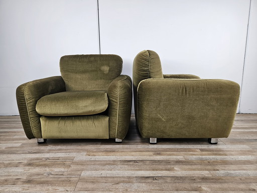 Paar vintage fauteuils uit de jaren 70 in groene stof, 1970