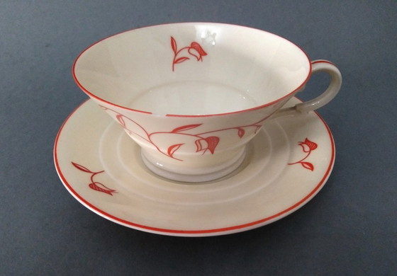 Image 1 of Een paar Otto Prutscher 'Metropolis' Art Deco/Bauhaus theekopjes met schotel 1935